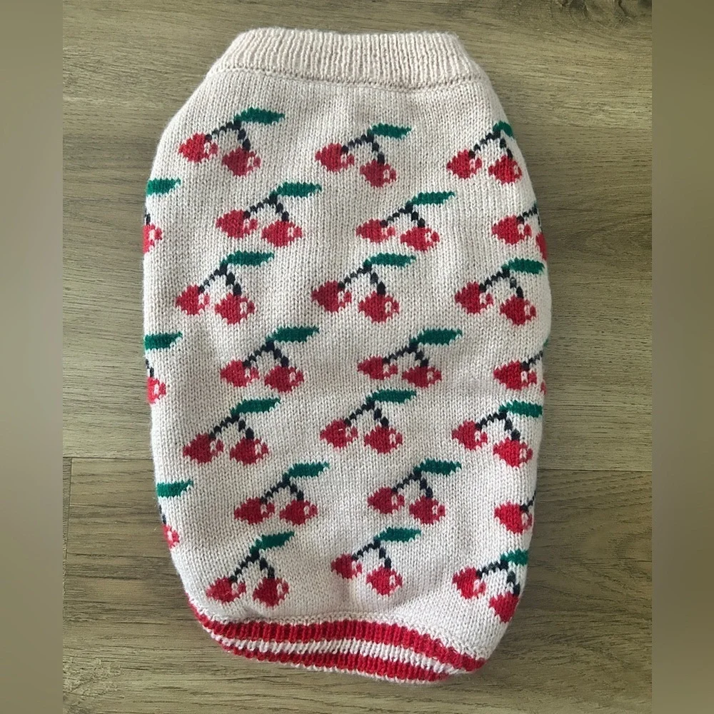 Cherry Print Knit Dog Sweater, Size: Medium- NWOT